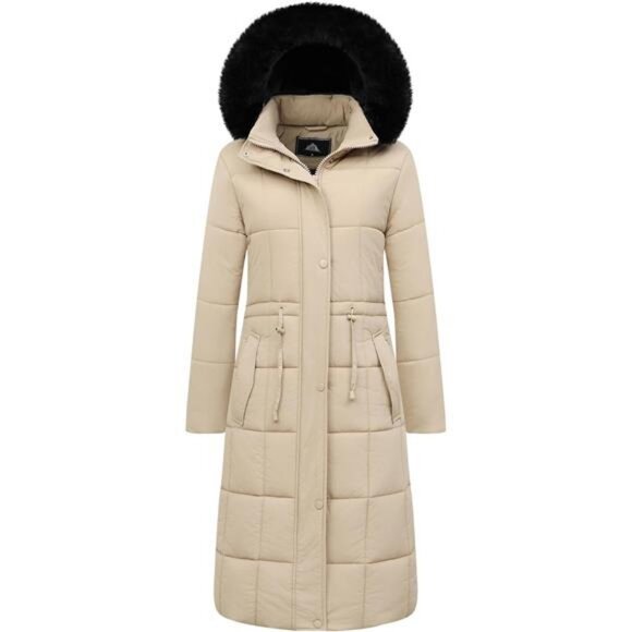 Women's Winter Coat Long Waterproof Parka - Warm Apricot - Picture 1 of 7
